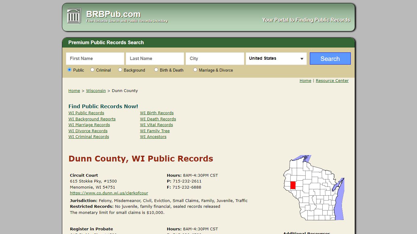 Dunn County Public Records | Search Wisconsin Government Databases